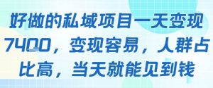 好做的私域项目一天变现1k+,变现容易,人群占比高,当天就能见到钱-苏柒资源库