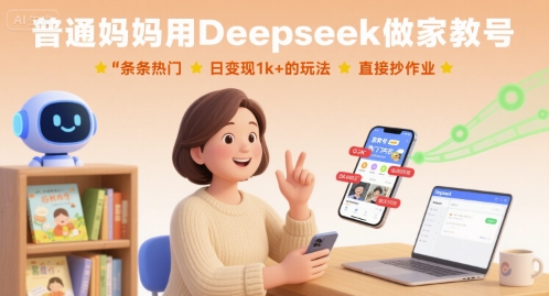 普通妈妈用Deepseek做家教号，条条热门，日变现1k+的玩法，直接抄作业-苏柒资源库