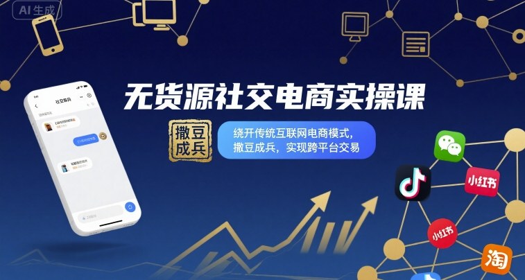 无货源社交电商实操课，绕开传统互联网电商模式，撒豆成兵，实现跨平台交易-苏柒资源库