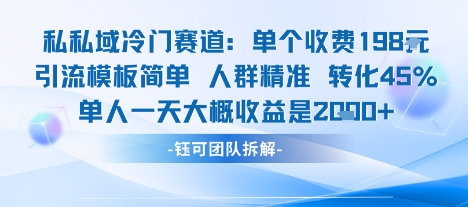 私域冷门赛道单个收费198米引流模板简单人群精准 45%的转化率单人一天大概收益多张-苏柒资源库