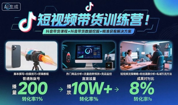 短视频带货训练营，抖音带货课程+抖音带货数据挖掘+精准获客解决方案-苏柒资源库