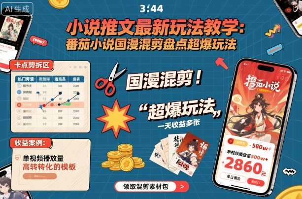 小说推文最新玩法教学，番茄小说国漫混剪盘点超爆玩法，全程干货，一天收益多张-苏柒资源库