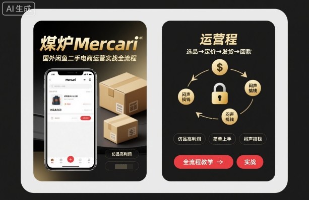 煤炉Mercari国外闲鱼二手电商运营实战全流程，仿品高利润，简单上手，闷声搞钱-苏柒资源库