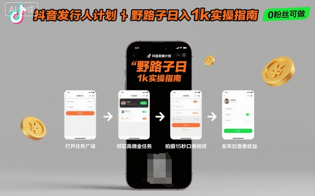 抖音发行人计划全新野路子玩法，随时随地，只要有手机，就能操作，日入1k+【揭秘】-苏柒资源库