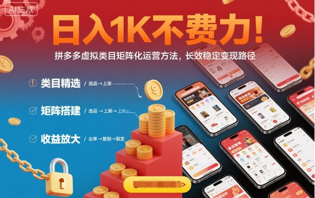 日入1K不费力！拼多多虚拟类目矩阵化运营方法，长效稳定变现路径-苏柒资源库