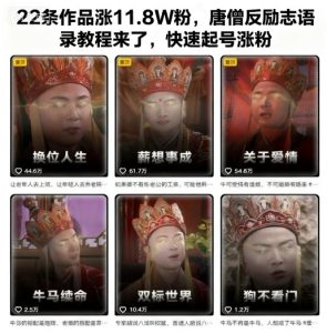 22条作品涨11.8W粉,唐僧反励志语录教程来了,快速起号涨粉-苏柒资源库