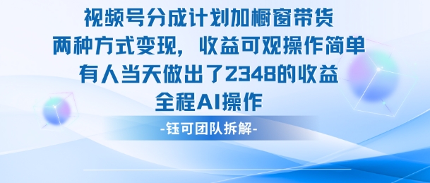 新玩法，视频号分成计划+橱窗带货，有人当天做出了2348的收益-苏柒资源库