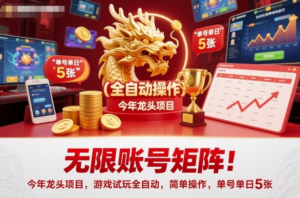 无限账号矩阵！今年龙头项目，游戏试玩全自动，简单操作，单号单日5张【揭秘】-苏柒资源库