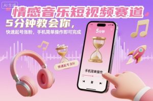 情感音乐短视频赛道,5分钟教会你,快速起号涨粉,手机简单操作即可完成-苏柒资源库