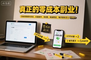 真正的零成本副业!问卷调查暴利项目,无脑操作,纯0撸,收益稳定,每天轻松日入100+【揭秘】-苏柒资源库