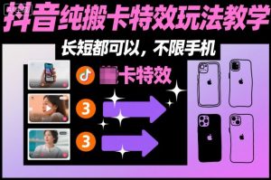 某社群抖音纯搬卡特效玩法教学,长短都可以,不限手机-苏柒资源库