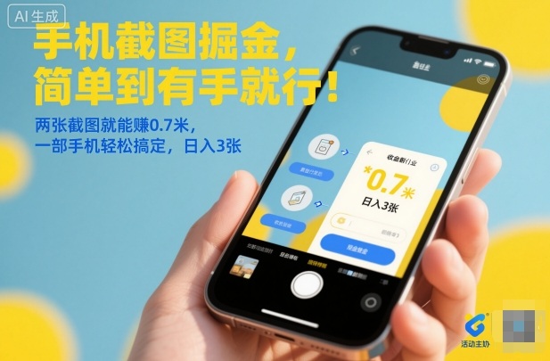 手机截图掘金，简单到有手就行！两张截图就能賺0.7米，一部手机轻松搞定，日入3张【揭秘】-苏柒资源库