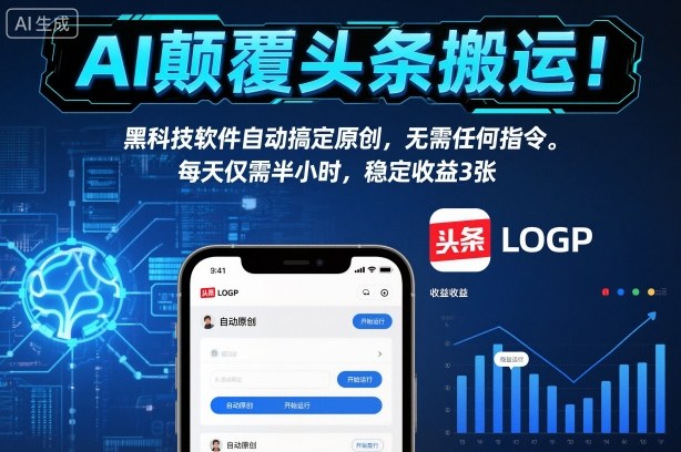 AI颠覆头条搬运!黑科技软件自动搞定原创,无需任何指令。每天仅需半小时,稳定收益3张【揭秘】