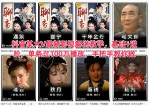 抖音某大V最新影视解说教学,基础+进阶,单条过100万播放,手把手教你做-苏柒资源库