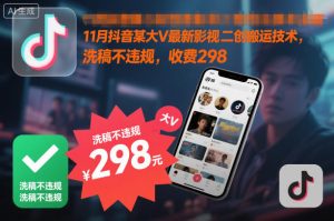 11月抖音某大V最新影视二创搬运技术,洗稿不违规,收费298-苏柒资源库